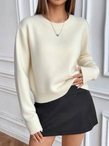 EMERY ROSE Maglione casual a girocollo in maglia a tinta unita a maniche lunghe