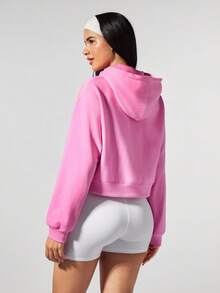 Fluxe Casual Solid Color Knit Cropped Long Sleeve Fitted Hooded Women Sweatshirt Jacket In Fall/Winter - Baby Pink - View 4