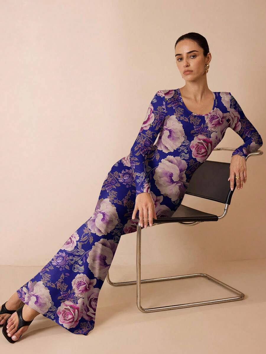 Glamance N_Standard Women's Elegant Floral Print Fitted Dress