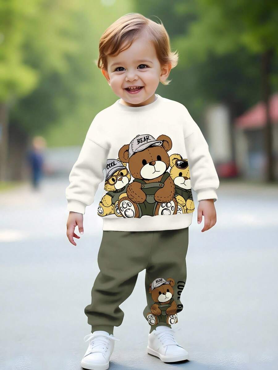 SHEIN Baby Boy Casual Loose Fit Knit Soft Crew Neck Pullover Outfit, Suitable For Autumn/Winter Fall - Multicolor - View 1