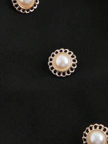 SHEIN Đầm dài tay ngắn đơn giản thoải mái, cổ bẻ, viền bèo nhún, màu sắc tương phản, dành cho bé gái tuổi teen - Đen và trắng - Xem 2