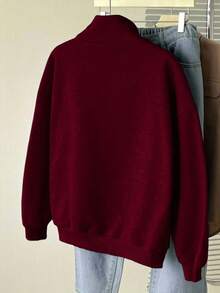 Lalippa Sudadera casual y versátil con cuello de media cremallera y detalles bordados - Burdeos - Ver 3