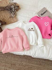 SHEIN 3pcs/Set Young Girl Heart Pattern Casual Thick Thermal Lined Long Sleeve Hoodies, White, Pink, Dusty Pink Chic Outfits For Autumn/Winter Fall
