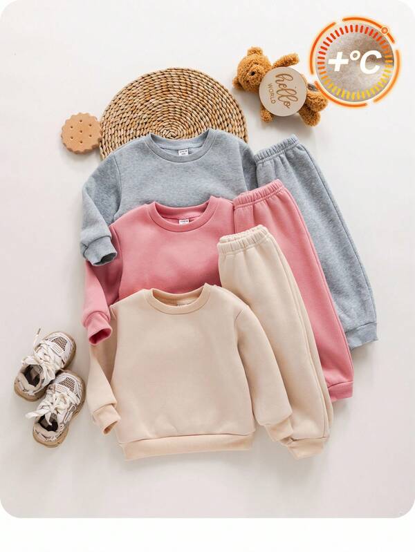 SHEIN Set di felpe casual a tinta unita con maniche lunghe per bambine