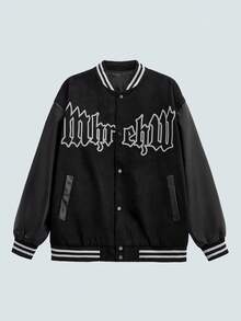 MODCRASH Men's Rave Baseball Jacket With Printed Suede Fabric For Spring And Autumn, Streetwear Jacket, Fall, Winter Spring To Summer - Black - View 1