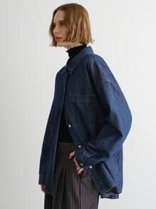 FRIFUL 女式中度水洗宽松休闲百搭牛仔上衣