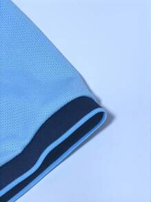 Manfinity Dauomo Męska koszulka polo w jednolitym kolorze z kontrastowym wykończeniem, modny zestaw z letnimi spodenkami - Wielokolorowe - Zobacz 6