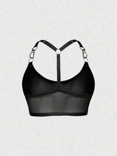 Grunge Punk Plus Size Dark Punk Music Festival Mesh Metal Ring Sheer Sexy Bralette