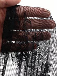 DAZY Tricou de damă cu mânecă lungă, model slim, cu guler fals, dantela, model patchwork, scobit în interior, semi-transparent, sexy, slim fit