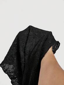 SHEIN MOD Áo khoác cardigan buộc dây cổ chữ V tay chuông ngắn retro dành cho nữ màu đen - màu đen - Xem 5