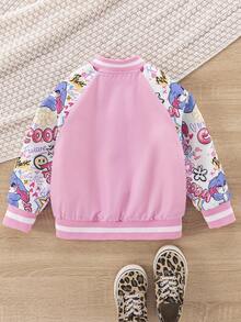 SHEIN Chaqueta casual de una hilera de botones con estampado de letras, de manga larga, de costilla, para niñas en otoño/invierno - Rosa - Ver 2