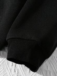 SHEIN CURVE+ 大码女式运动衫橙色咖啡色字母印花休闲运动衫秋季时尚服装 - 黑色 - 查看 5