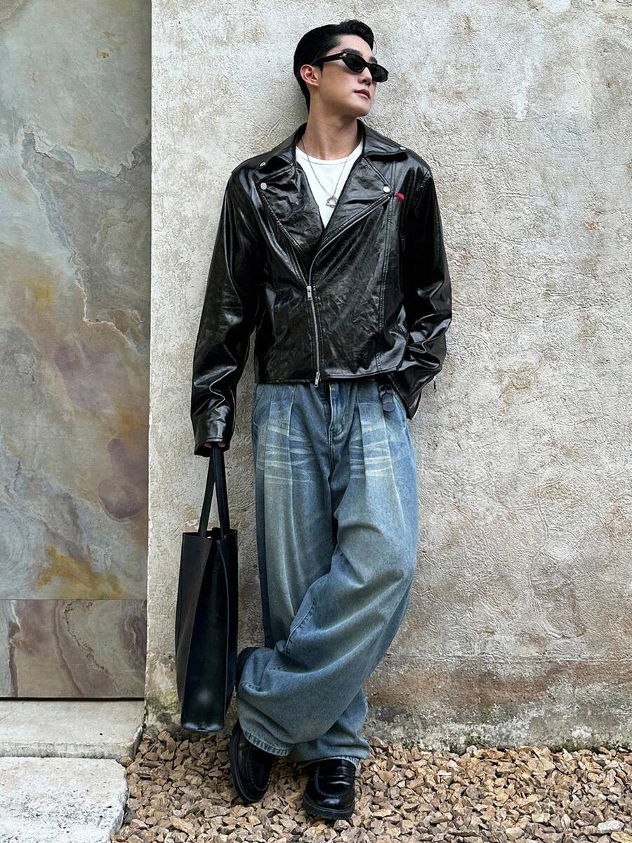 Manfinity VCAY Áo khoác nam thời trang cổ điển thêu họa tiết, thu đông - màu đen - Xem 1