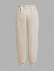 SHEIN Essnce Women's Casual Versatile Letter Print Sweatpants,Fall - Khaki - View 9