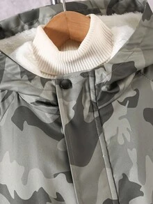 Vacaura 2pcs/Set Tween Boy Outdoor Thermal Lined Camo Jacket Paired With Black Cargo Pants, Suitable For Autumn/Winter Outdoor Sports, Jogging Fall - Army Green - View 4