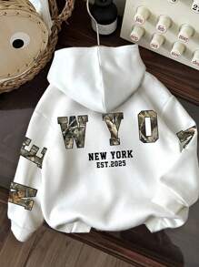 Attitoon Sudadera holgada de mujer con estampado vintage de Nueva York y hojas, de ajuste suelto y gruesa, estilo retro casual para otoño, vacaciones, ropa de calle, graduación, maestros, vuelta al cole, otoño/invierno - Blanco - Ver 4