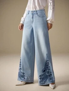 Selenza Women's Fashion Washed Pocket Loose Fit Jeans  Casual Street Patchwork Pocket Loose Wide Leg Jeans Women Jeans Baggy Loose Jeans - Blue - View 4