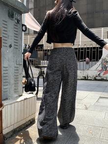 DAZY Jeans de tiro bajo de mujer con lavado texturizado y estampado completo - Gris - Ver 2