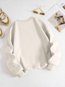 INAWLY 女士休闲圆领长袖卫衣，饰有反社交/读书俱乐部刺绣图案，适合秋冬季毕业季、返校季、毕业典礼、教师节等场合，秋季返校套头衫。 - 米色 - 查看 3