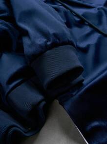 Aesthetic Post 男士休闲海军蓝天鹅绒字母图案夹克和裤子套装，秋季服装，舒适服装 - 藏蓝色 - 查看 3