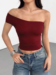 SHEIN EZwear Plus Size Women's Casual Street Chic Minimalist Solid Color Fitted Top, Versatile 3-Way Design,Back To School