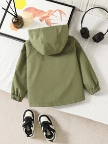 Jaket Windbreaker Kasual Minimalis Patchwork Saku Berkerudung untuk Anak Laki-Laki, Jaket Longgar Nyaman untuk Pemakaian Sehari-hari Musim Semi/Gugur, Perjalanan, Pesta, Pemotretan Musim Gugur/Musim Dingin - Hijau Tentara - View 2