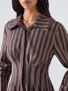 LYSMO LYSMO 2025 Nuevas llegadas de otoño Camisa de cintura a rayas casual/informal para mujer / Camisa con cintura / Corbata / Bordado / Divertido / Años 2000 / Lindo / Bohemio / Vacaciones / Casual de negocios para mujer / Estilo de hada / Ropa de fiesta / Ropa de aeropuerto / Blusas / Ropa formal / Ropa de vacaciones / Lindo / Estilo occidental / Estilo campestre / Pionero / Estilo minimalista / Camisas divertidas / Camisas para el otoño Blusa marrón