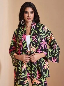 Miriam Omar Colorful Print Casual Loose Flare Sleeve Beach Resort Kimono Woman Autumn Vacation Casual - Black - View 5
