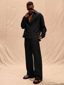 Musero Oversized Long Sleeved Linen Shirt Only Spring Summer Vacation Easter - Black - View 4