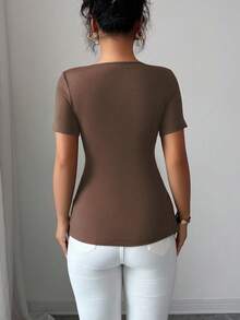 Elenzga Women's Asymmetric Ring Detail Ruched Waist Short Sleeve T-Shirt, Suitable For Commuting And Daily Wear, Summer