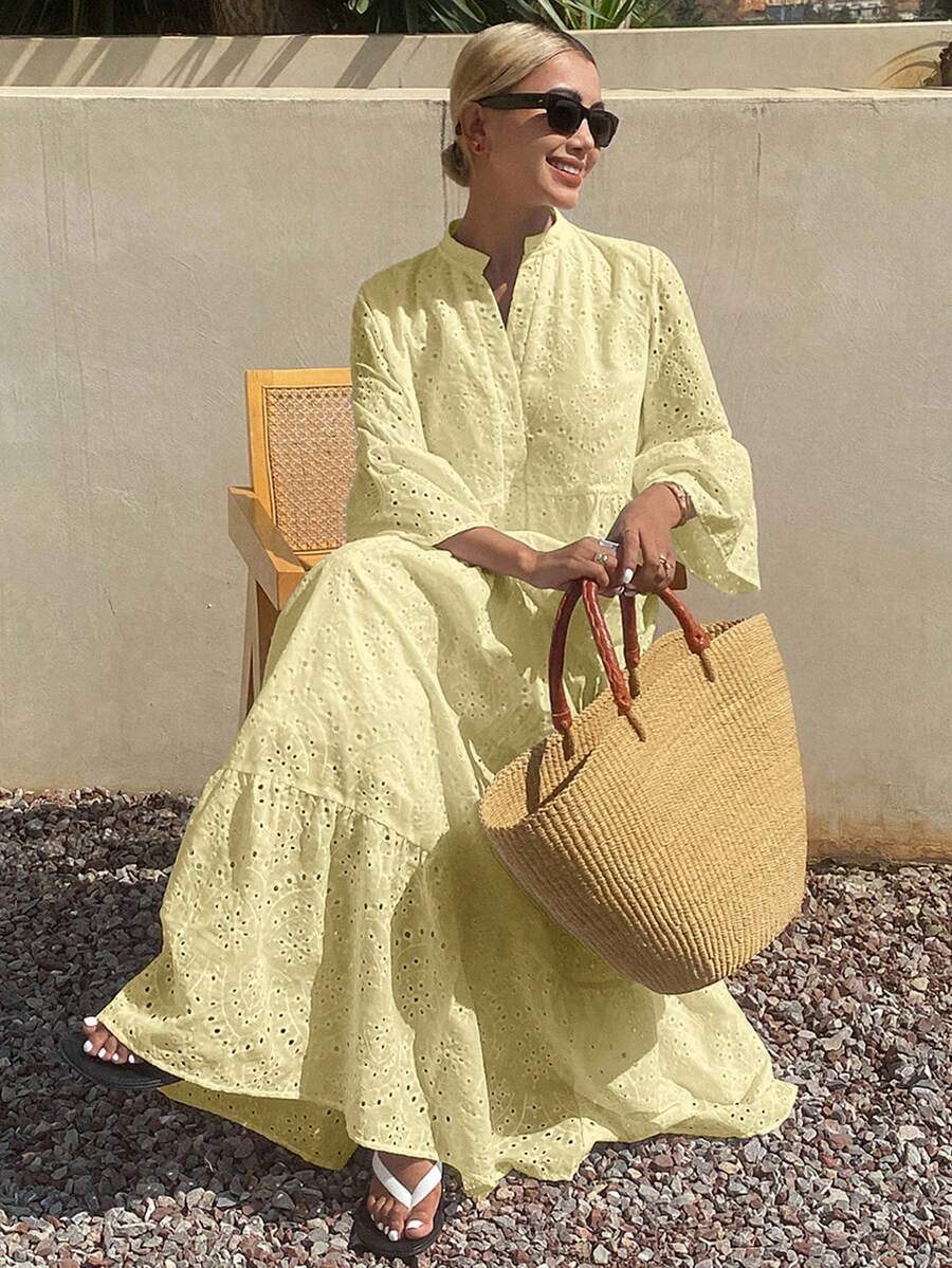 Livesso Women's Loose Casual Vacation Style Mid-Length Dress, Summer New Arrival - Yellow - View 1