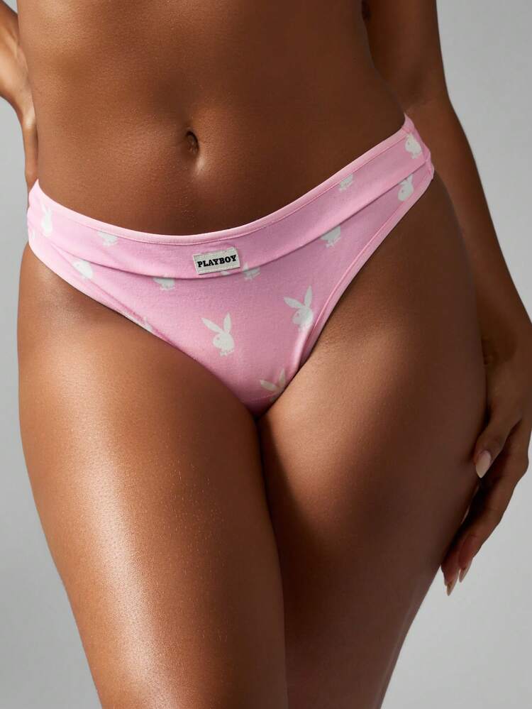 Missguided x Playboy Vintage Bunny Print Cheeky Brief Underwear Cute Pattern High Cut Leg Panty Seamless Low Rise Stretch Comfort Fit