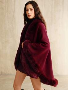 Anewsta 女士优雅婚礼/正式场合披肩斗篷，秋冬季 - 酒紅色 - 查看 4