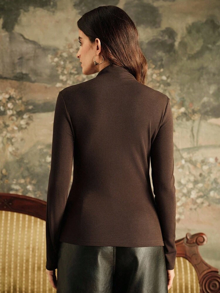 Maglione a collo alto da donna a maniche lunghe, aderente, adatto per autunno/inverno, Natale, Capodanno, elegante, di lusso, chic, casual
