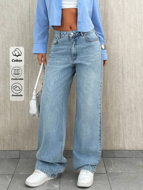 Damen Lässig Pendler Jeans mit niedriger Taille und geradem Bein