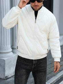 Manfinity Homme 男士休闲百搭字母印花夹克，秋冬 - 米色 - 查看 7