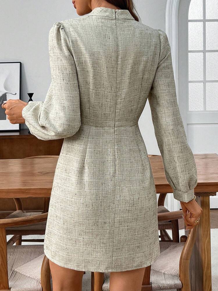 Damen Stehkragen Puffärmel Lässig Kurzkleid