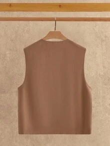 Manfinity NXTstreet Men's Casual Zip Up Multi-Pocket Vest, Fall Winter - Brown - View 2