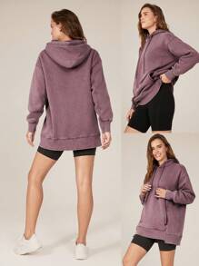 GLOWMODE Washed Fleece Soft Warm Oversized Adjustable Drawstring Hoodie Sweatshirt With Side Pockets Daily Casual Fall Winter - Purple - View 9