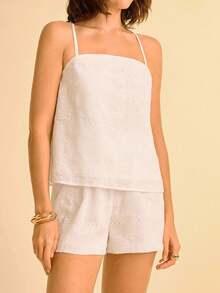 SHEIN Unity Débardeur vintage élégant brodé pour femmes - Blanc - Voir 3