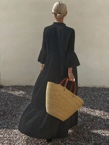 DAZY Đầm maxi dáng lửng phong cách mùa hè mới, rộng rãi, thoải mái, thích hợp cho kỳ nghỉ, dành cho nữ. - Xám - Xem 5