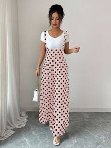 Elenzga 女士波尔卡圆点印花连体裤 - 粉色 - 查看 3