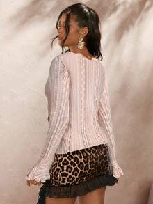 Opulessa Maglietta da donna per uscire, autunno inverno, abbigliamento da ufficio per Ognissanti, appuntamenti serali, vacanze, maniche lunghe, top corto con laccetti davanti, sexy per feste, balli, cene semi-formali, autunno inverno, top trasparente, manica lunga, autunnale, elegante top in pizzo manica lunga, stile casual da donna, concerti, feste, club, autunno, gonna autunnale da donna, look per la Festa Nazionale, Capodanno, elegante festa, laurea, ballo, lussuoso abito da sera, camicetta trasparente