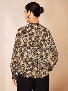 Glamance Polina Brazil Women's Elegant Commuter Paisley Print Notch Collar Blouse Paisley Print Blouse Women Blouses And Shirts Printed Blouse Paisley Blouse Women Blouses And Shirts Chic Stylish Clothing Collection - Brown - View 3