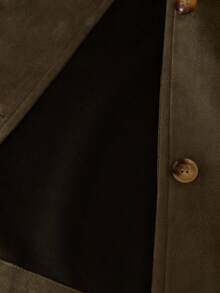 Chiquease 女士秋冬新款仿麂皮垫肩时尚别致宽松泡泡袖圆领直筒长袖夹克和裙子两件套 - 綠色 - 查看 7