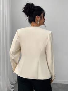 Elenzga Plus Size Single-Breasted Cinched Waist Casual Jacket, Suitable For Daily Commute, Autumn Winter Fall - Apricot - View 2