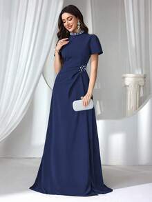 Coutiva Formal Evening Gown Dress For Women (Heavy Embroidered) - Navy Blue - View 6