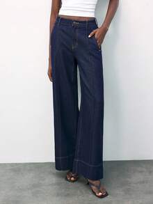 Maija 女士深蓝色直筒牛仔裤，复古富贵风格，秋冬季办公室穿着，派对牛仔裤