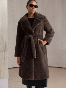Aveloria Modichic Winter New Lapel Long Over-The-Knee Faux Fur Coat - Brown - View 4