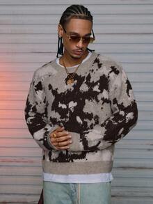 AXEPEAK 男士时尚撞色圆领毛衣，秋冬季长袖上衣 - 彩色 - 查看 1